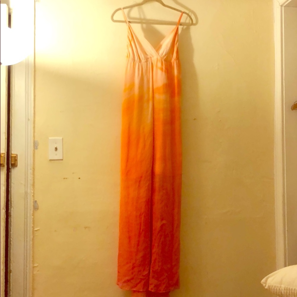 100% SILK ombré peach/tangerine MEDIUM maxi dress